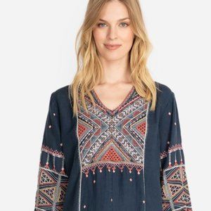 Johnny Was XL Linen Embroidered V Neck Tunic NWT